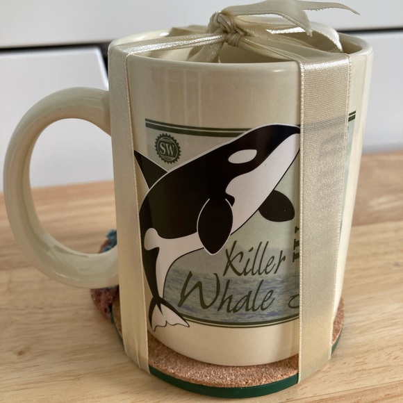 Sea World Orlando Killer Whale Shamu Mug & Coral Reef Coaster NEW Vintage Retro - Picture 2 of 6